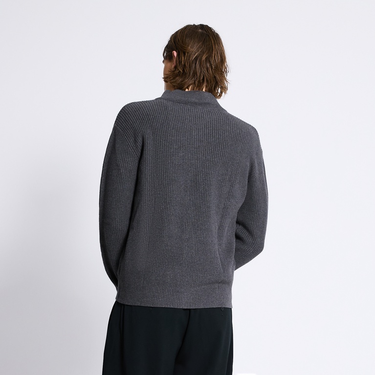Zip knit cardigan "Frippe" Dk Grey melange